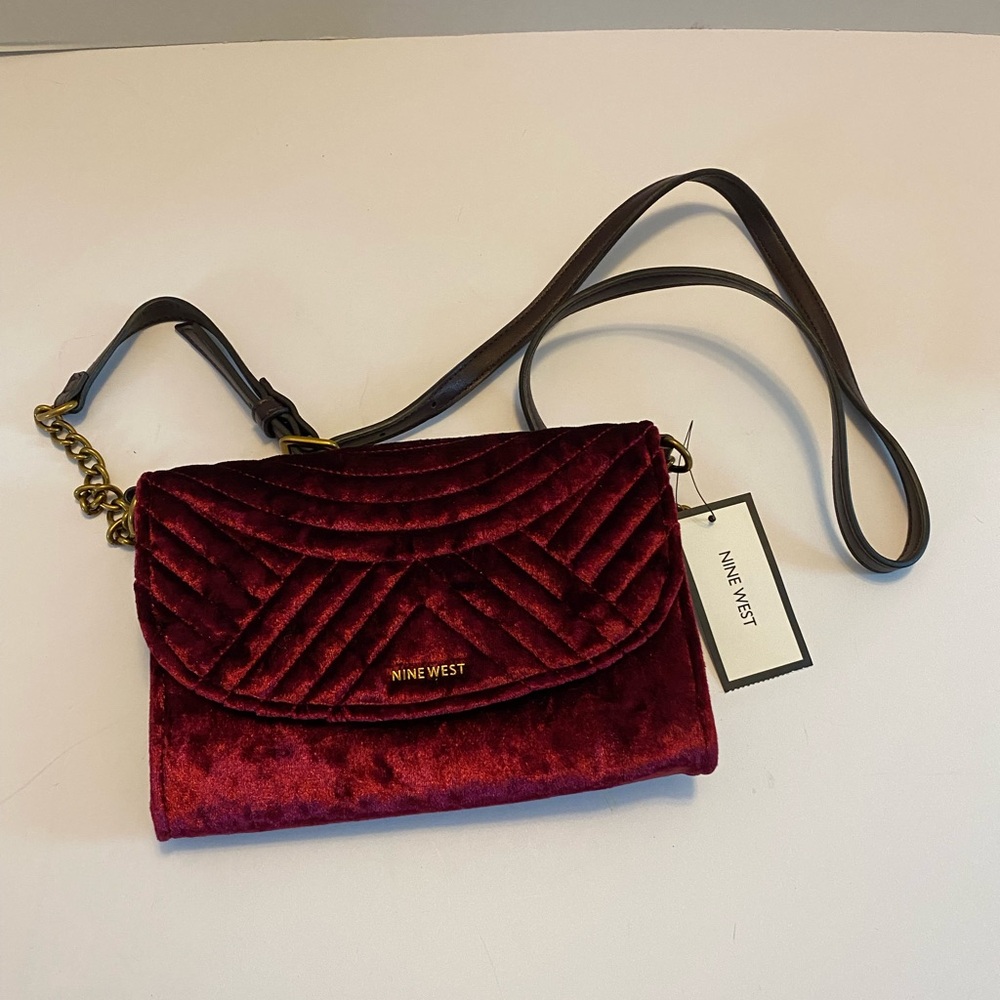 Nine West Rich Red/Burgundy Velvet Crossbody Bag NWT - Picture 3 of 12